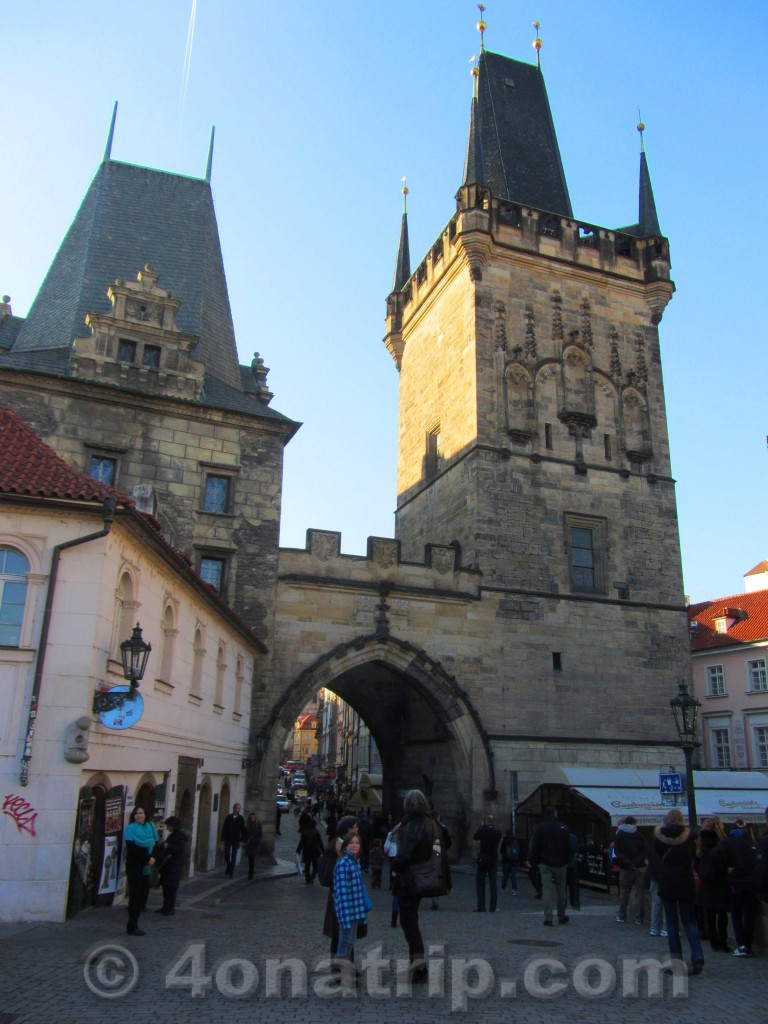 Two towers of Charles Bridge Prague Czech Republic