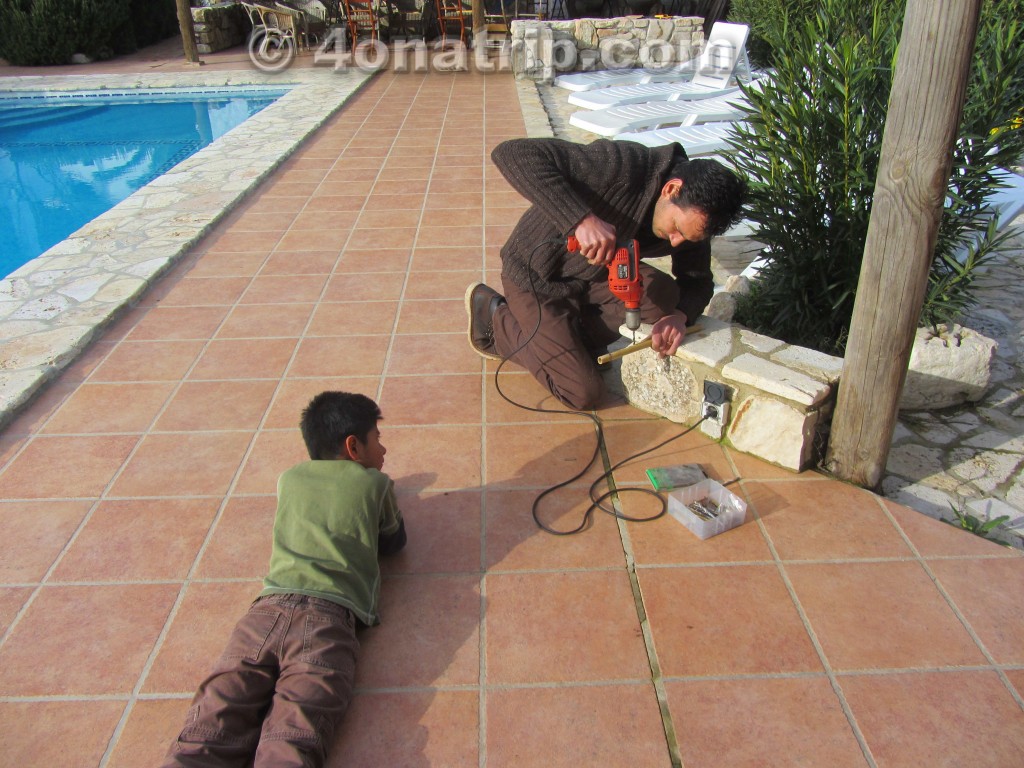 drilling holes for bamboo flute