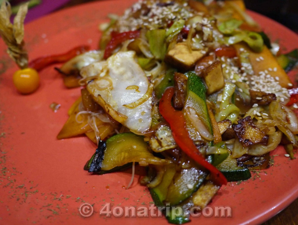 noodles and veggies at Paprika Restaurant Granada Spain