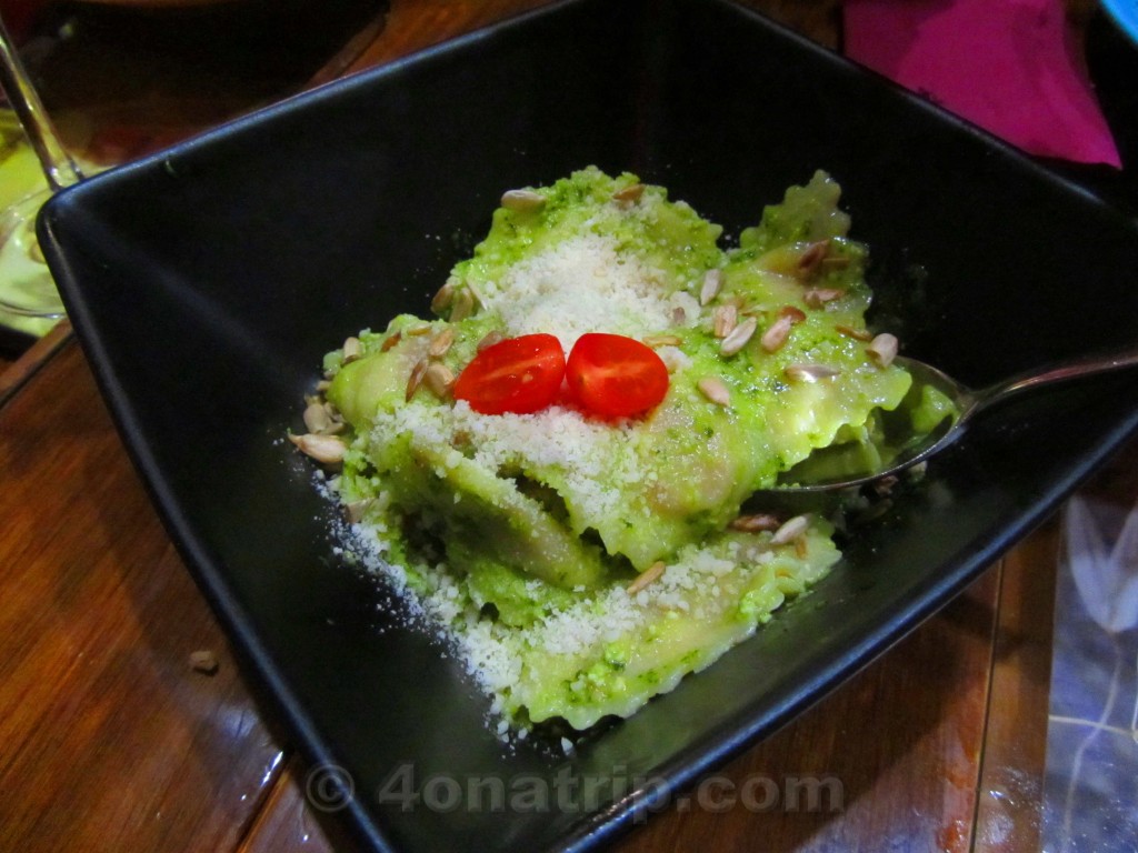 vegan pesto ravioli at Paprika Restaurant Granada Spain